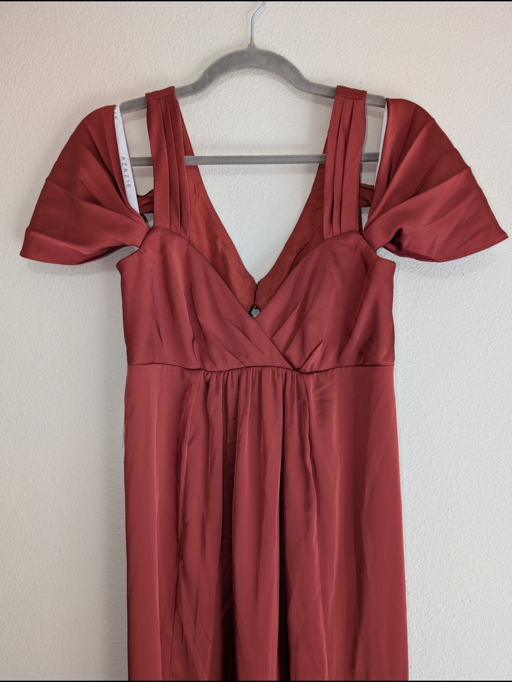 NWT Azazie Maternity Off-The-Shouler Stretch Satin Dress Size 6 - Picture 6 of 15